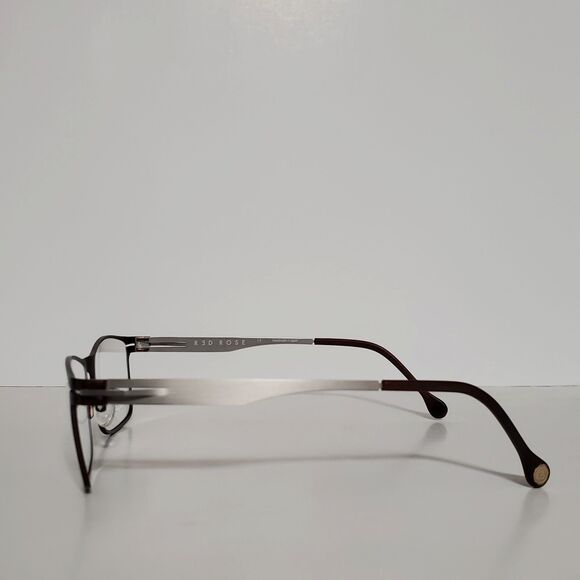 Mens Red Rose Mahogany & Silver Designer Eyeglasses Frames 53-30-150 Japan Made - Picture 2 of 6